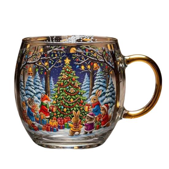 10oz Christmas Painted Mug Winter Scenery Painted Mugs Stained Glass Holiday Drinking Coffee Cup for Cafe Home Bar Decor