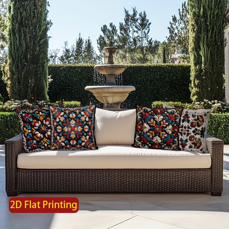 2D Colorful Floral Patterned Embroidered Pillow Covers Pattern Cushion Cover Suitable For Sofa Bedroom Car Pillow Cover