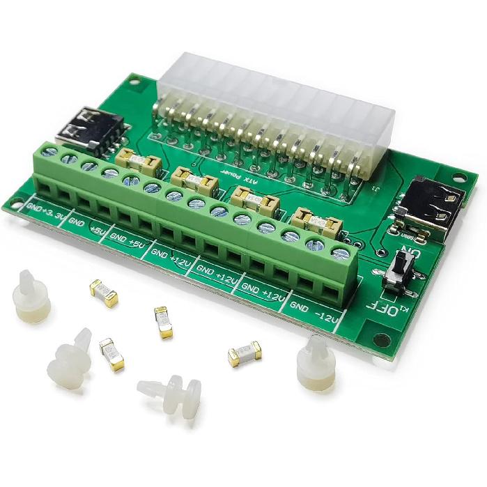 PSU Breakout Board ATX Power Supply DC 12V 5V 3.3V Splitter Module Desktop Adapter to USB A Hub Connector Computer Power Source Multi Port Output DIY