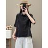 Literary and retro style linen shirt women's summer temperament commuting solid color versatile lapel cotton and linen five-quarter sleeve top women