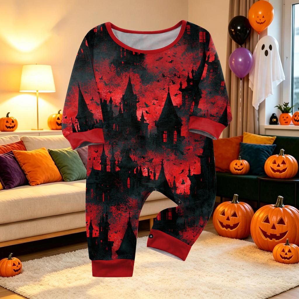Family Matching Halloween Print Loungewear Set Long Sleeve Top and Pants for Parents and Kids