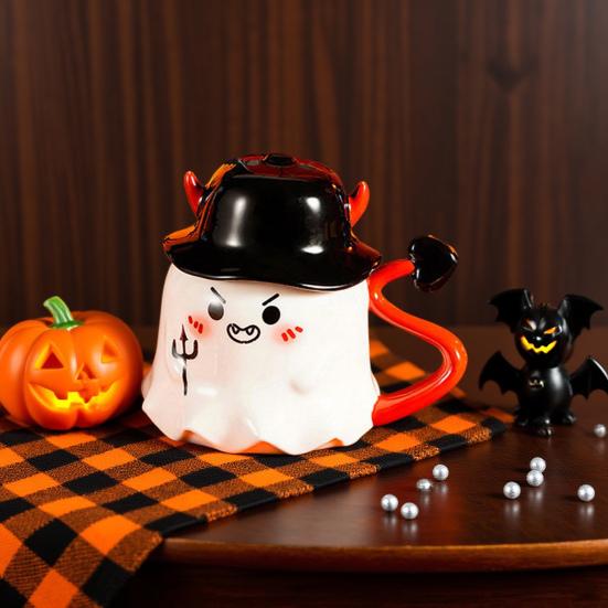 Halloween Coffee Mug Ghost Wearing Hat Shape Ceramic Cup Dishwasher Safe Festive Mug Seasonal Decoration Gift