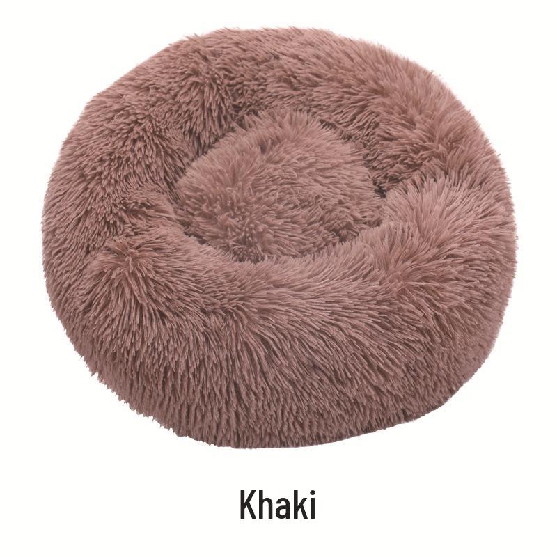 Round Long-Haired Pet Bed - PV Velvet Bed for Dogs & Cats