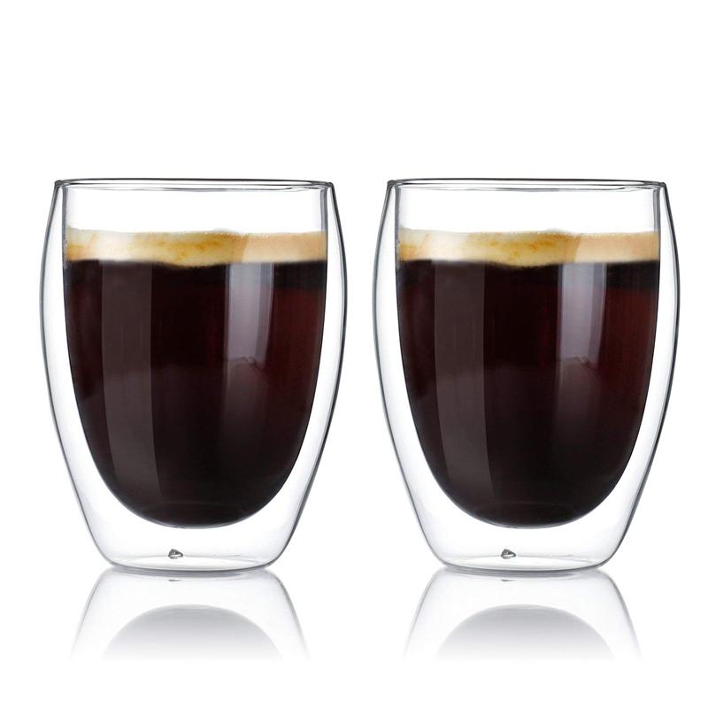 2Pcs 350ML Double Wall Glass Cup Borosilicate Insulated Glass Coffee Cup Milk Tea Mug Drinking Glasses for Home Cafe Office