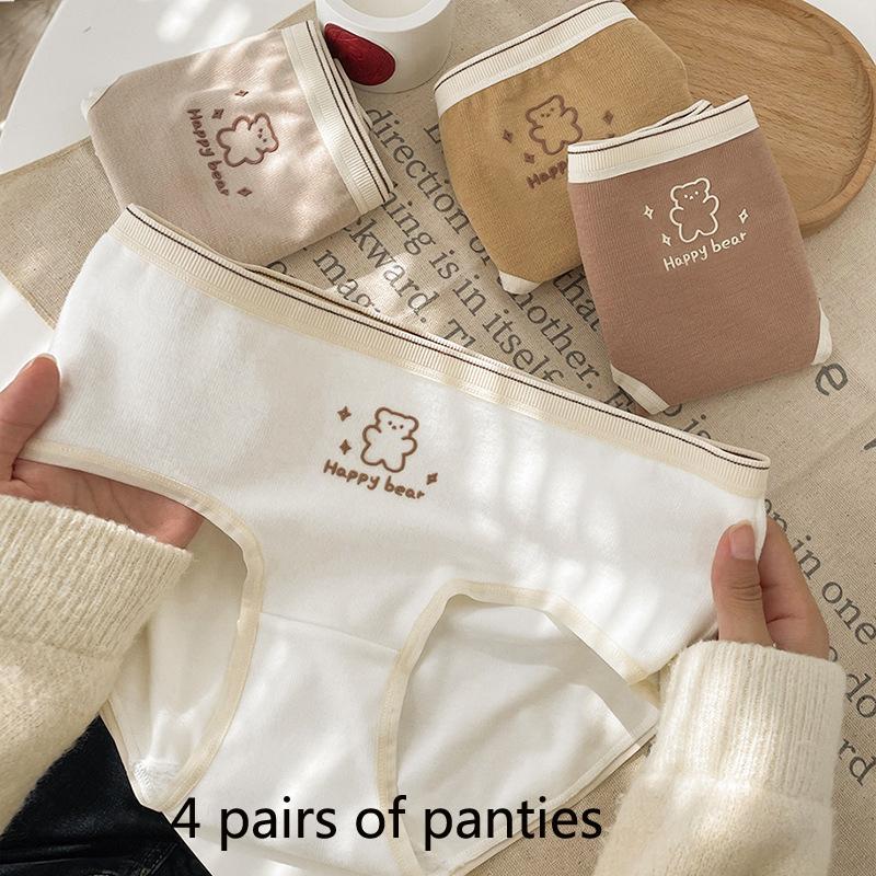 Autumn and Winter Imitation German Fleece Brushed Women's Panties Cute Girls Crotch Comfortable Teenage Cartoon Bear Mid-waist Panties