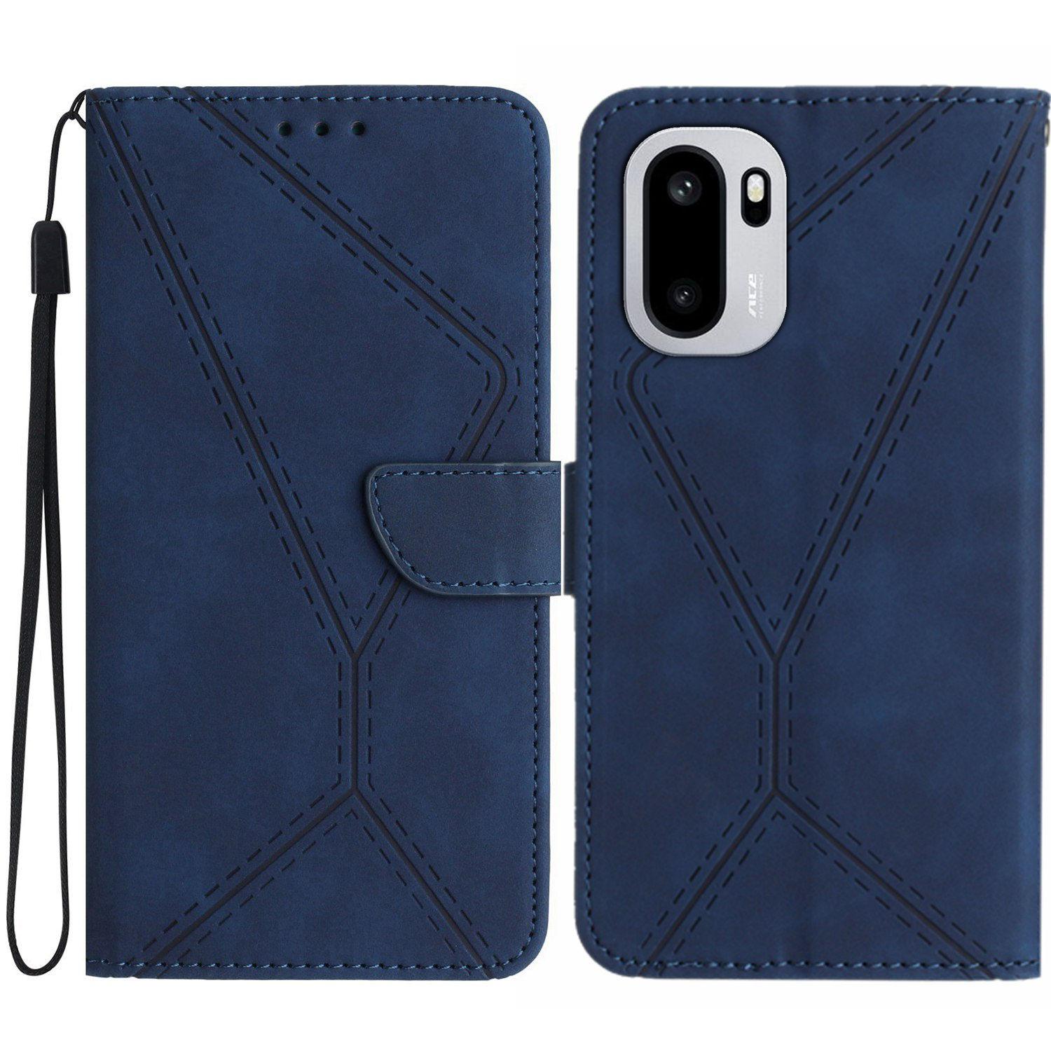For OnePlus 15R 5G Case Skin Touch Lines Imprinted PU Leather Flip Phone Cover