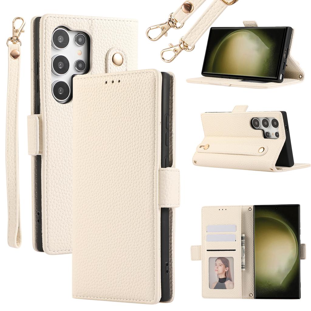 For Samsung Galaxy S23 Ultra Leather Case with Card Holder, Straps, Shockproof Wallet Phone Cover