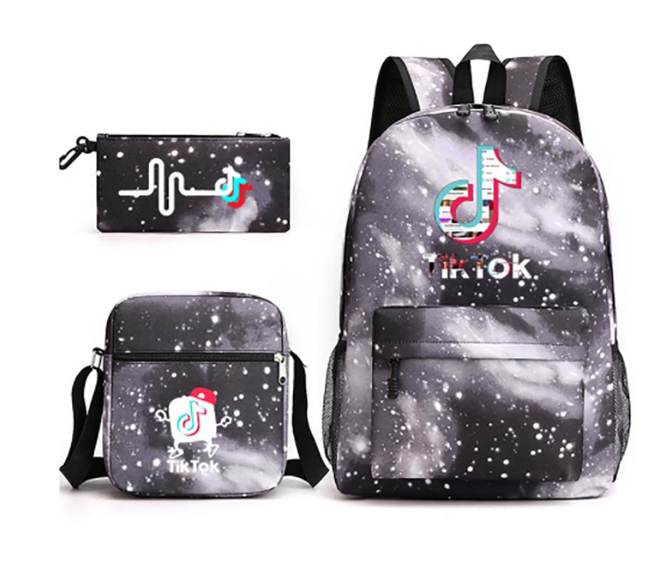 3 Piece School Backpack Set for Students Large Capacity Oxford Cloth Schoolbag with Shoulder Strap and Pencil Case