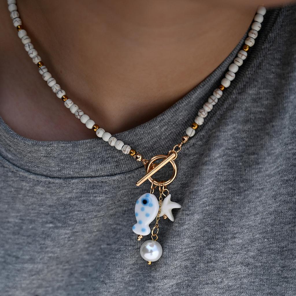 Ceramic Beaded Fish Pendant Necklace Inspired By Ocean Life With Colorful Accents For Everyday Wear