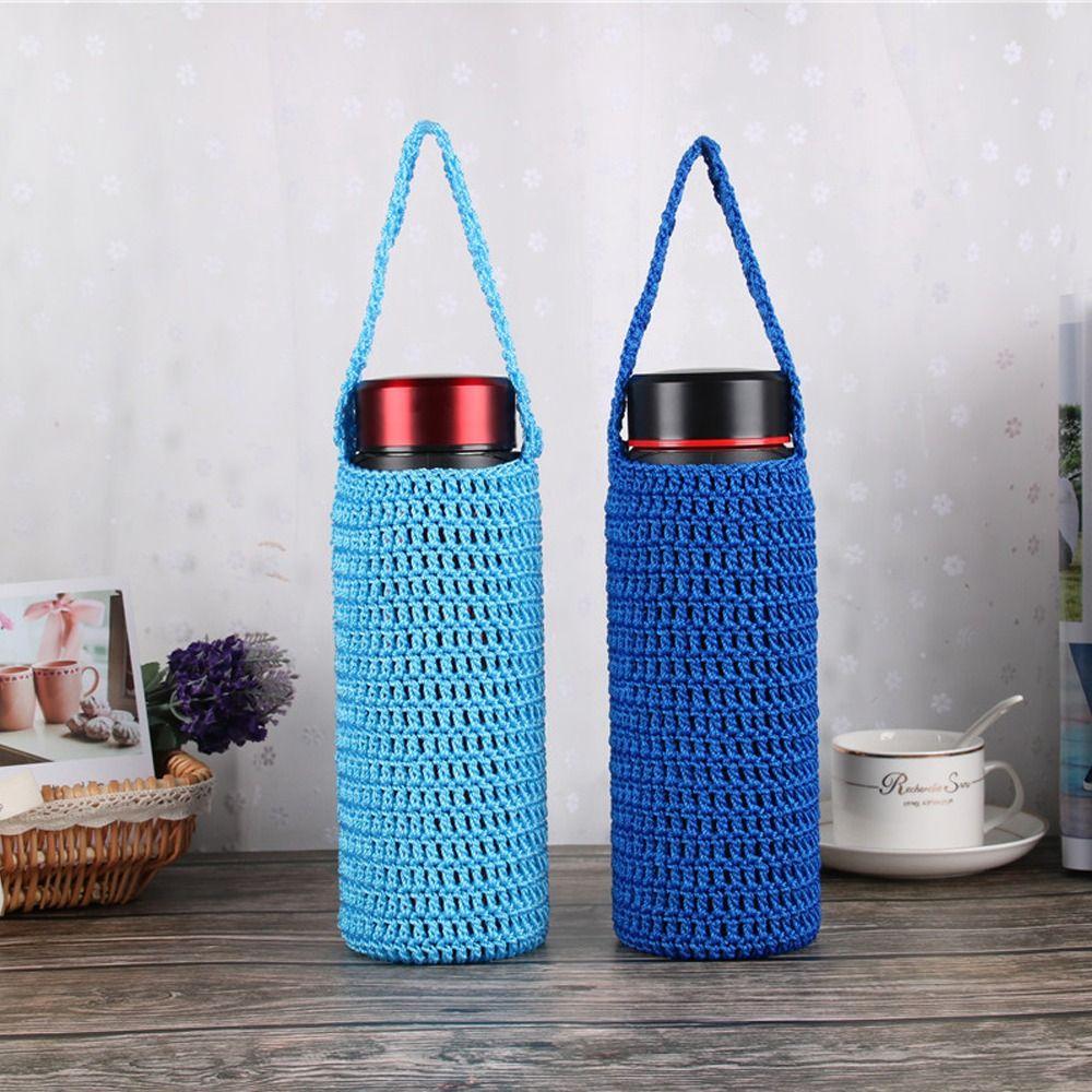 Woven Water Bottle Cover Insulated with Hand-held Rope Cup Sleeve Pouch Travel Outdoor Handmade Cup Holder Glass Cup