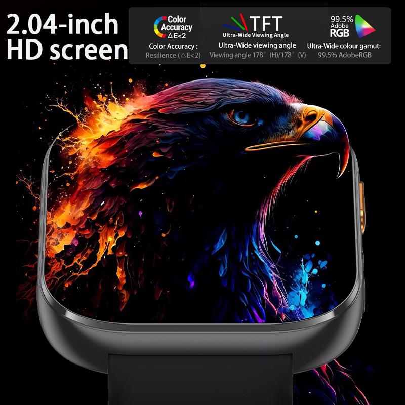 New smart watch 1000mAh 2.04 inch HD screen all day health heart rate detection 100+ sports IP68 waterproof Bluetooth call