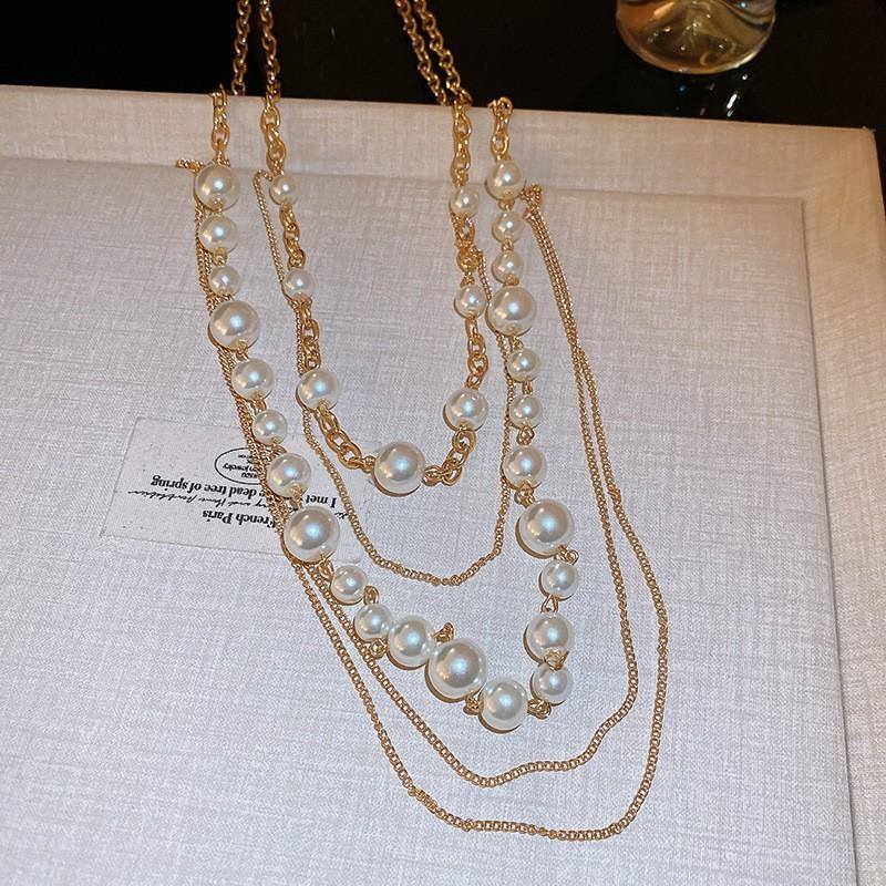 Diamond Water Drop Pearl Beaded Necklace Autumn and Winter French Light Luxury Sweater Chain Fashionable Versatile High-end Jewelry