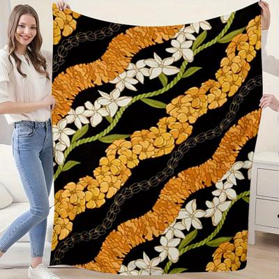 Hawaiian Floral Ultra-Soft HD Polyester Printed Soft Blanket for Home, Office, Travel, Outdoor, Air Conditioning