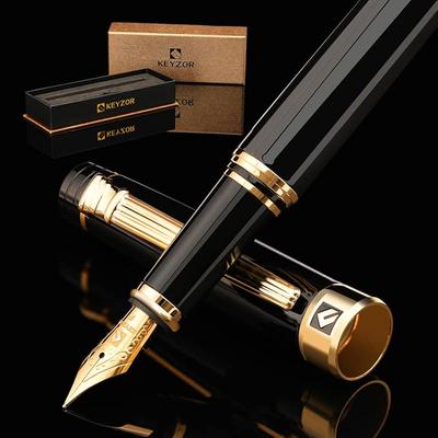 Keyzor Premium Fountain Pen - Luxury Gift Set with Black Lacquer and 24K Gold-Plated Fine Nib, Dual-Use Converter, Unisex