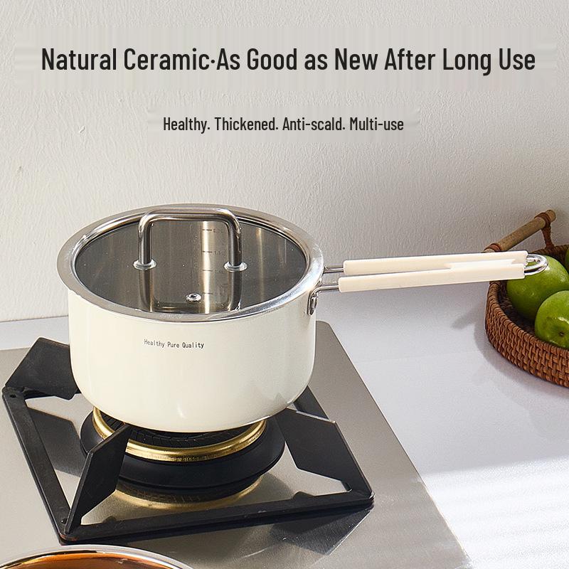 Xunshun 316L Stainless Steel Non-Stick Baby Food Pot, Ceramic Milk & Noodle Soup Pot, Extra Thick for One-Person Cooking.