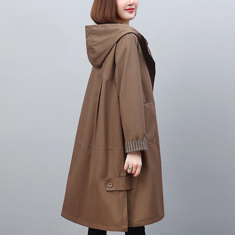 Women's 2024 Mid-Length Hooded Trench Coat for Spring & Autumn - Elegant Casual Style for Middle-Aged & Elderly