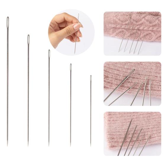 37 Pcs/Set Big Eye Sewing Needles Hand Sewing Kit Stainless Steel Needles with Seam Opener Needle Threaders Assorted Color Threads Thimbles