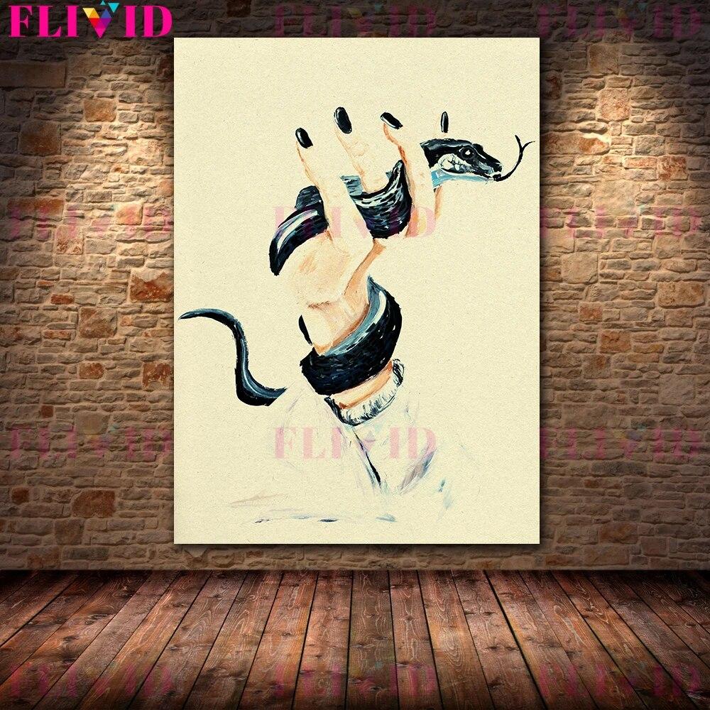 Female Hand Holding Snake Dark Witchcraft Wall Art Canvas Painting Abstract Witch And Black Magic Art Poster And Print Decor No Frame
