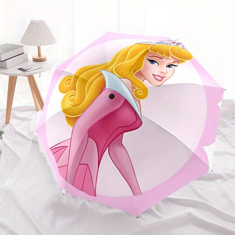 Princess Aurora, Sleeping Beauty Automatic Opening and Closing Umbrella - 8 Ribs Portable Folding Umbrella with Plastic Handle, Suitable for