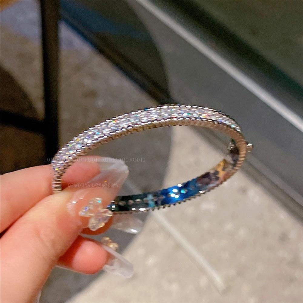 Modern Geometric Zirconium Alloy Cuff Bracelet With Sparkling Accents For Womens Accessories