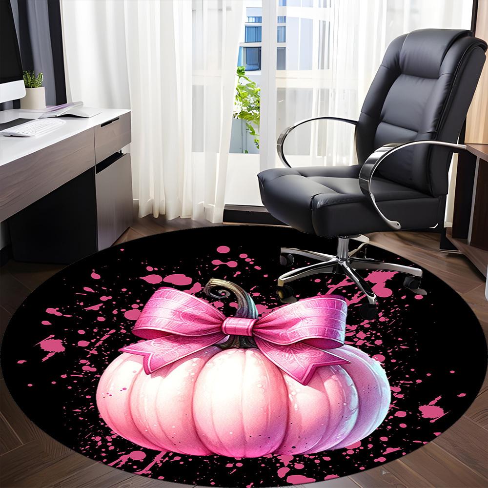 1pc Pink Pumpkin Office Round Area Rug, Indoor Mat Suitable ForOffice, Under Office Chairs Bedroom Living Room Home Decor, Room Deco T116