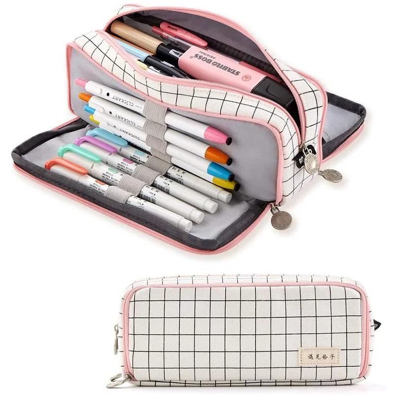 Kawaii Federmäppchen, großer Stauraum, 3 Fächer, beidseitig geöffnet, für Schüler, Schreibwaren, Schreibtisch-Organizer, Schulbedarf