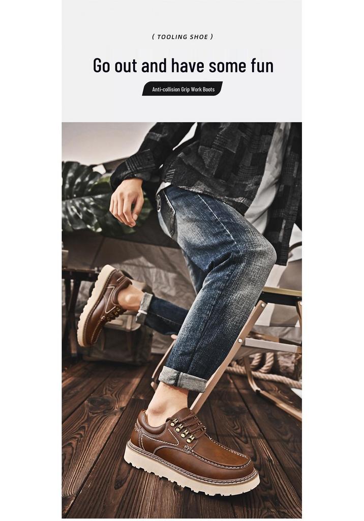Men's 2023 Genuine Leather Casual Shoes - Trendy, Versatile, Thick Sole, Height Increasing, Anti-slip, Soft Sole, Lace-up