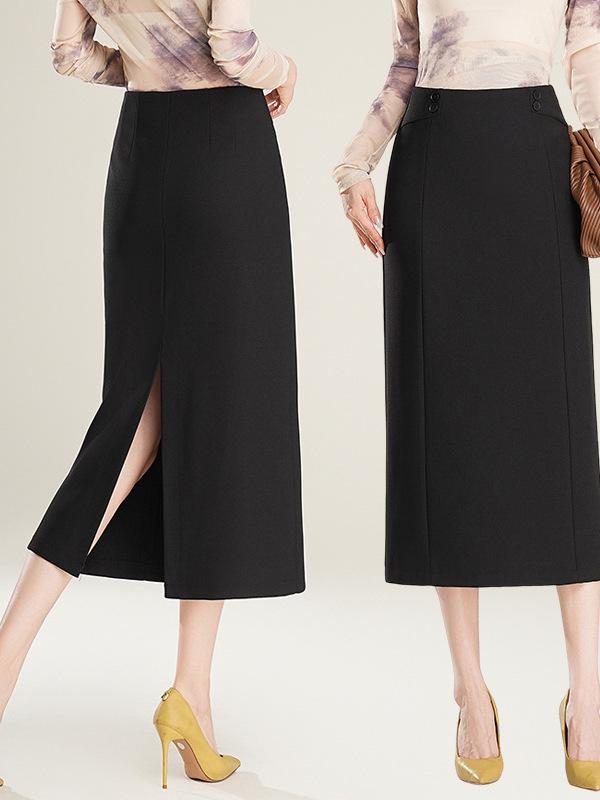 

Tencel Wool Women s Textured Slimming Slit Mid-Length Skirt - Spring 2025 L чорний