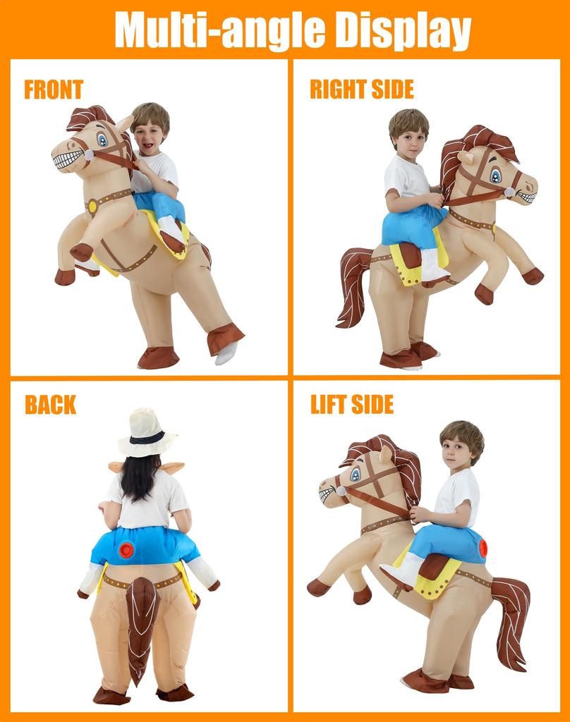 JOYBRO Inflatable Horse Costume for Cowboy Riding Horse Funny Animal Costume for Boys and Girls Perfect for Halloween Theme One Size Fits Most Kids,