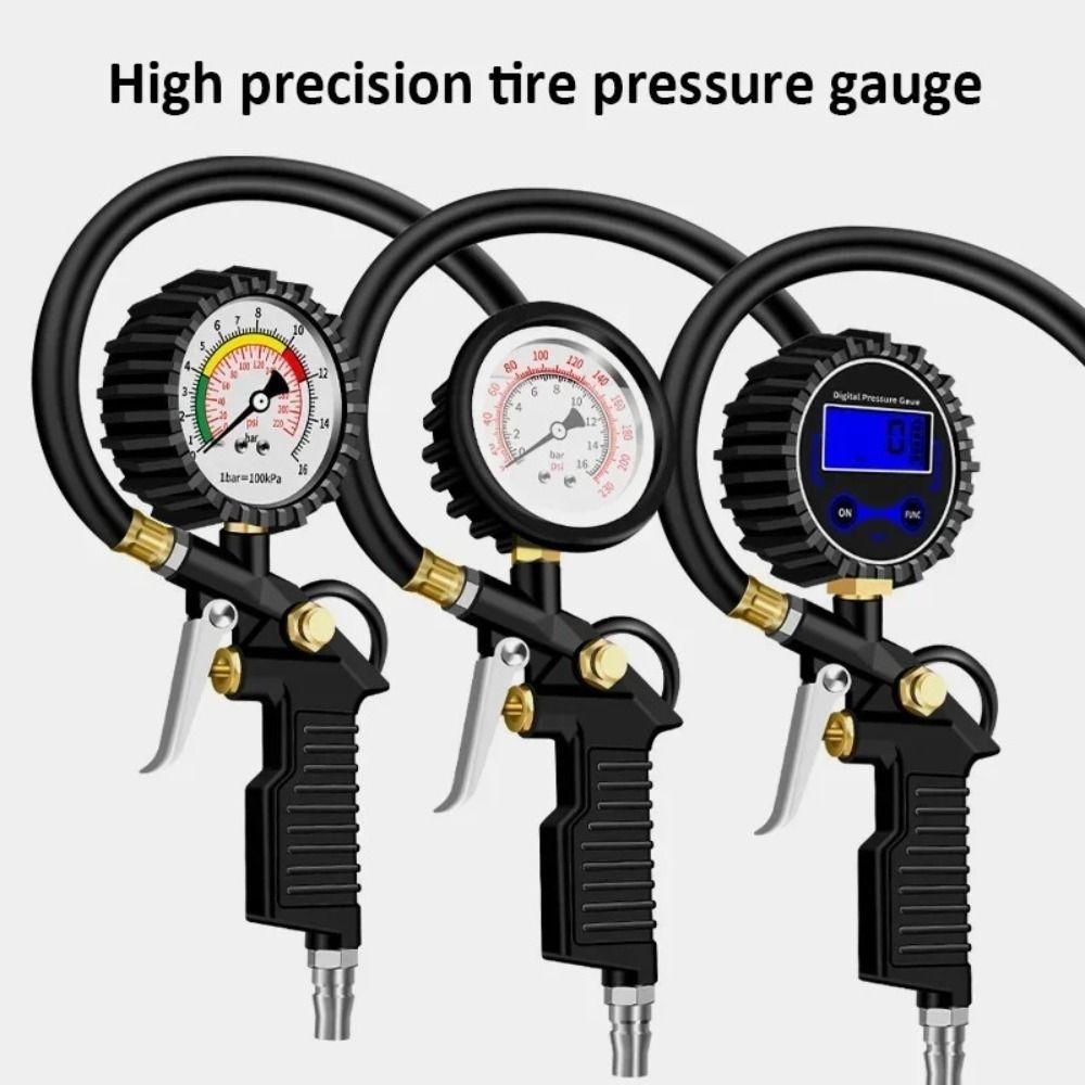 New Black Tire Pressure Gauge Flexible Hose Digital Air Pressure Gauge Tyre Inflator Car