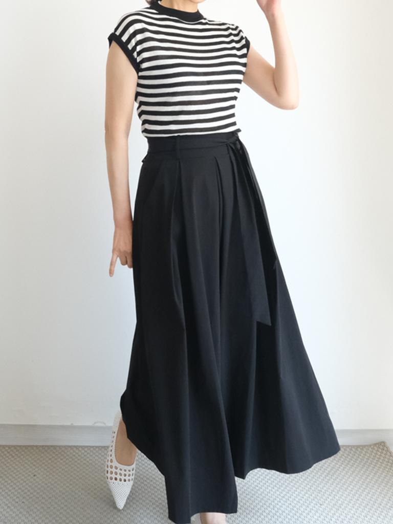 Bloom Mono Pleated Banding 9/10 Wide Long Skirt Pants