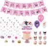 Kuromi Themed Birthday Party Decor Supplies Set With Flag Cake Spiral Balloon And Bright Colorful Toppers