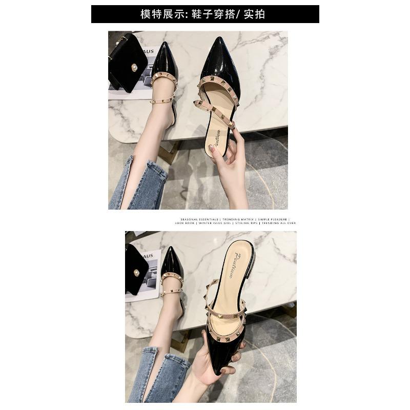 2025 New Riveted Semi-drag Thick-heeled Pointed Sandals for Women