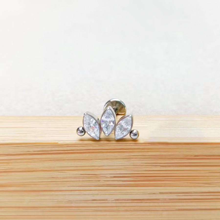 F136 Titanium Flower Peacock Crown Earrings, Long Studs for Cartilage Piercing, 1.2/1.0 Thickness