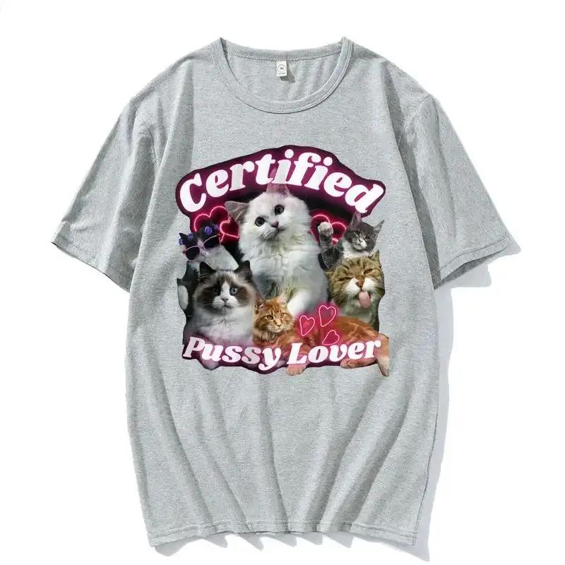 Certified Cute Cat Lover Meme Tee Shirt Fashion Aesthetic Short Sleeve T Shirt Casual Cotton T-shirt Y2k Hip Pop Tops Unisex