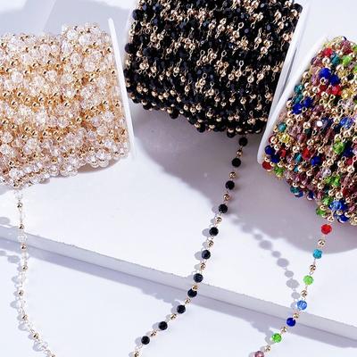 1meter 4mm Crystal Beaded Chains for Jewelry Making Black Transparent Colorful Glass Beads Necklace Gold Chain Components DIY