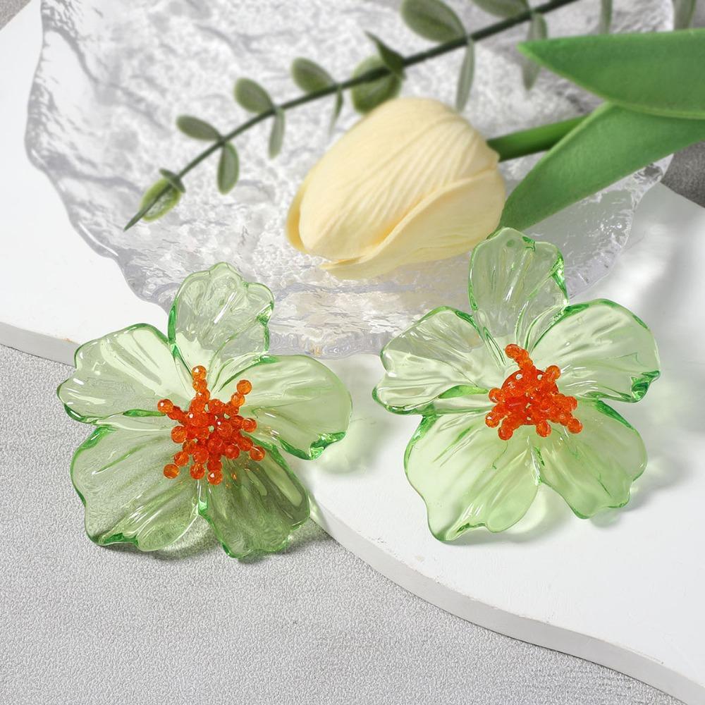 Exaggerated Romantic Bright-colored Transparent Acrylic Simulation Flowers Stud Earrings for Women Personality Piercing Jewelry
