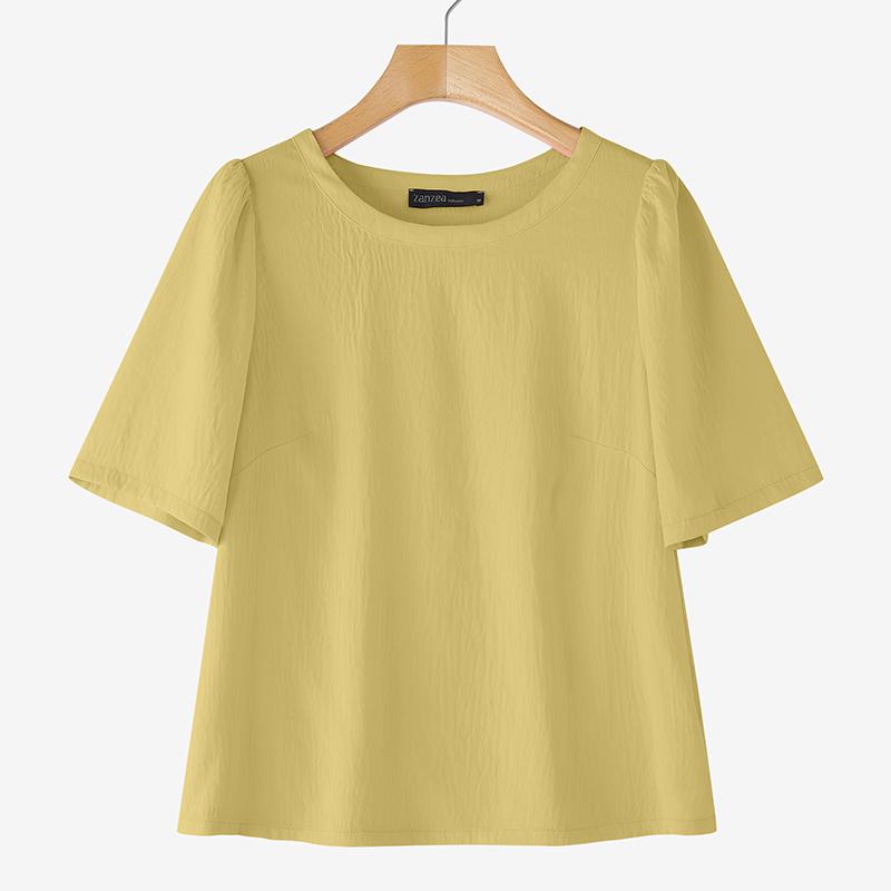 

ZANZEA Женские повседневные футболки с круглым вырезом, однотонные, с коротким рукавом 5XL хаки