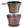 Retro Distressed Planters Flower Pot with Saucer, Bronze Finish Plant Drainage Holes, Lightweight Durable Holders Breathable Thickened Plastic Planter
