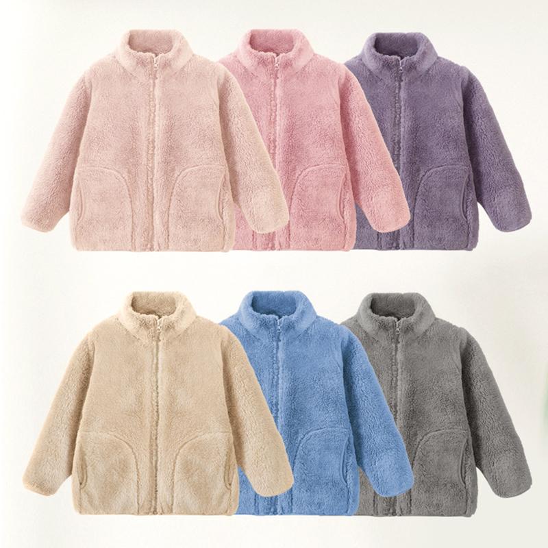 Men Kids Boys Girls Winter Full Zip Up Warm Fleece Jackets Women's Sherpa Jacket Thicken Thermal Outdoor Fluffy Coat Zip Pocket Outwear