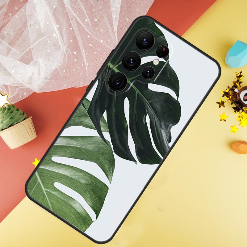 Green Monstera Leaf Phone Case For Samsung Galaxy S25 Ultra S23 S21 S20 S22 S24 FE S9 S10 Plus Cover Coque