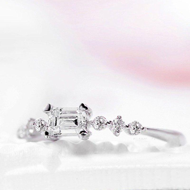 Exquisite Silver Plated Natural Gemstones Square White Sapphire Wedding Birthstone Ring For Timeless Elegance