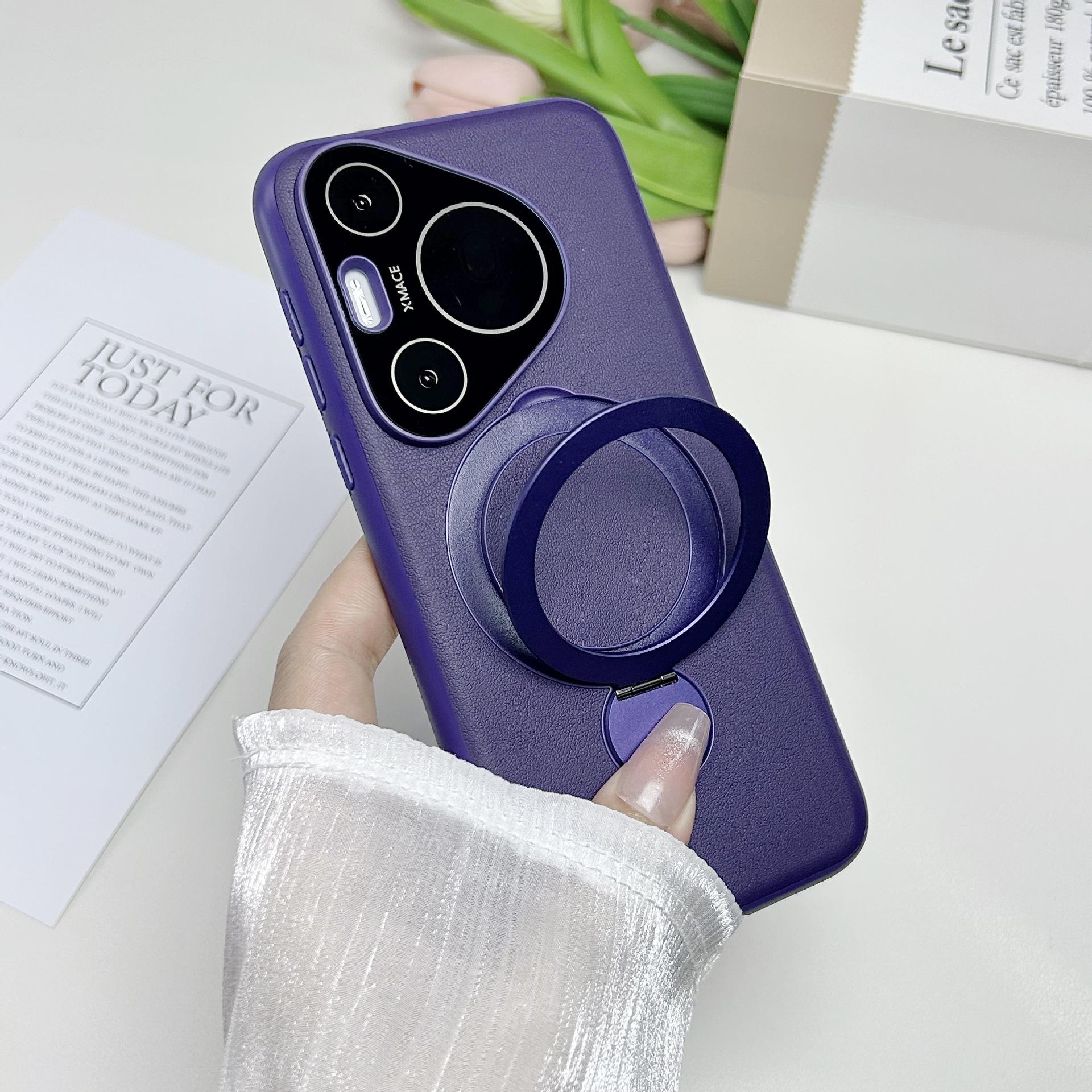 

Vegan Leather Case For Huawei Pura 70 Pro Plus Ultra 360° Rotation Metal Holder Matte Magentic Wireless Charging Case Cover Artificial leather&Huawei Pura 70 Ultra