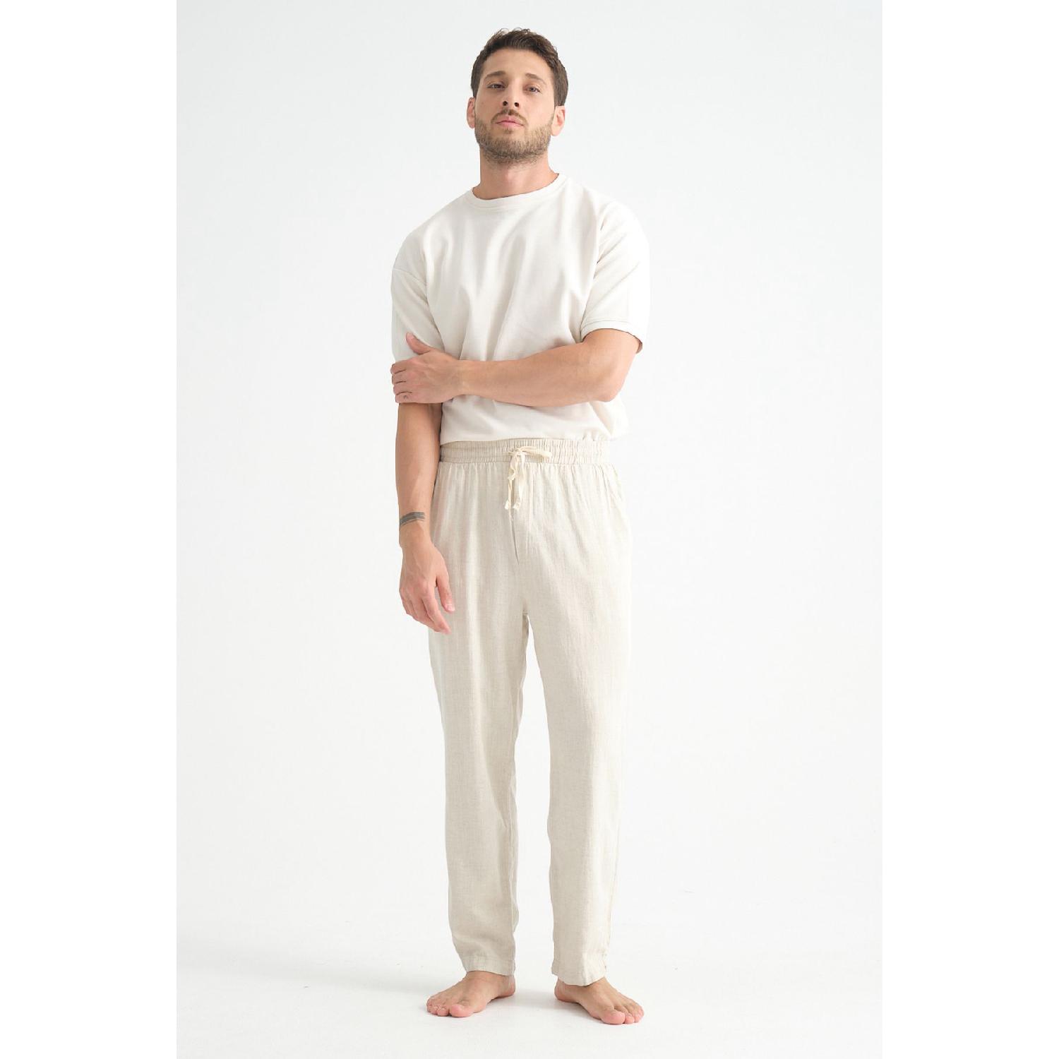 

Luxe Men s Baggy Linen Blend Casual Pants Wide Leg New Season S бежевий