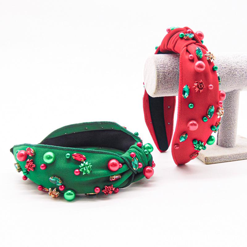 Bandeau de Noël avec Diamants Colorés Incrustés et Tissu à Nœud Central