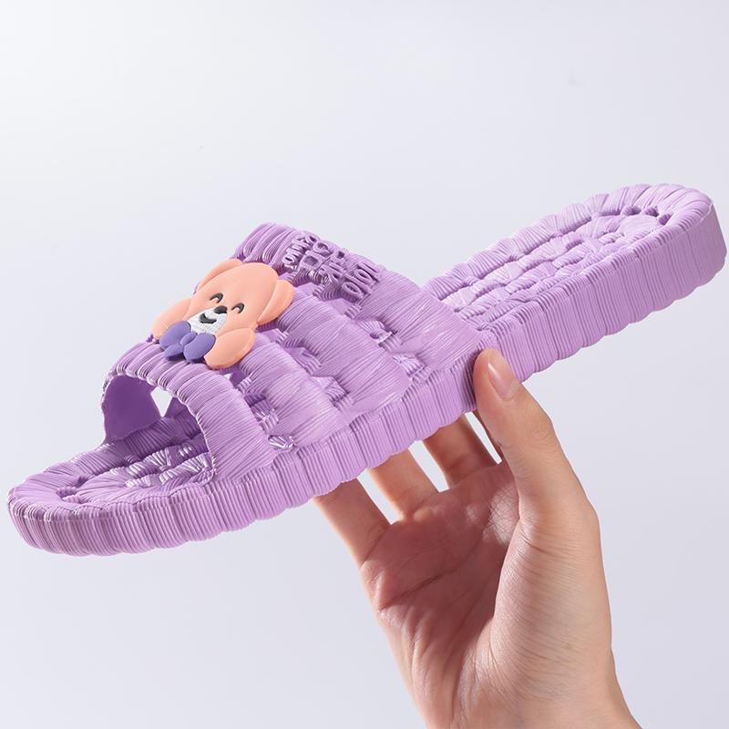 Fashion Smile Summer Non-slip Massage Flat Slippers Cartoon Bear Bathroom Leakage Slippers Unisex Injection-molded Shoes Casual Slippers