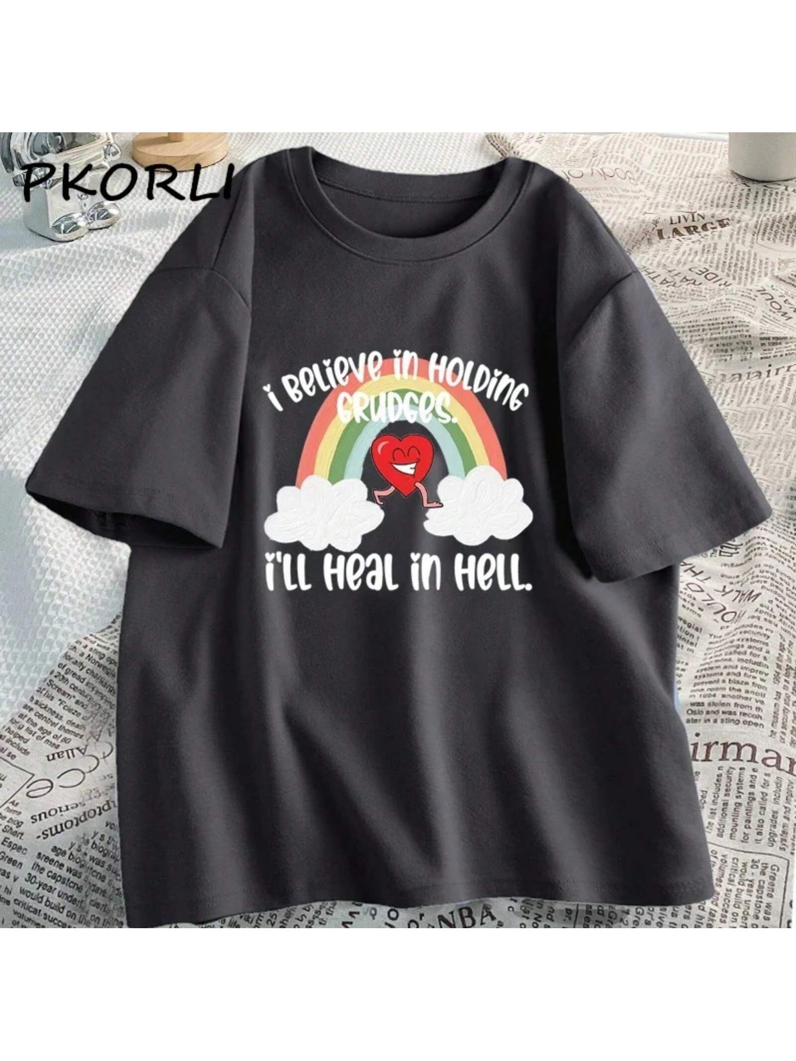 I Believe In Holding Grudges T-Shirts Cotton Short Sleeve Funny Graphic Tee Shirt  Oversized Print Summer  Clothing S разноцветный