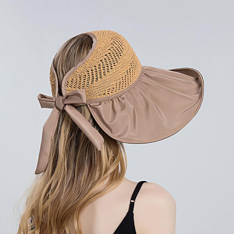 Summer Hollow Out Sun Hats For Women Fashion Empty Ponytail Hat Outdoor UV Protection Bucket Hat Female Wide Brim Beach Caps