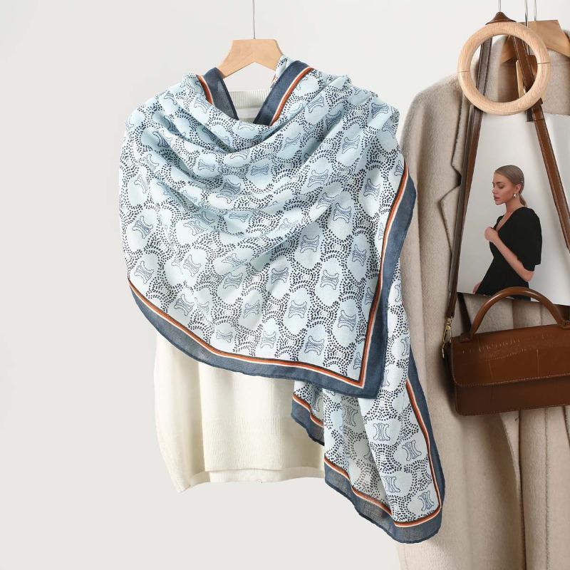 New cotton and linen feel simple color matching letter O scarf fashion travel sunscreen yarn