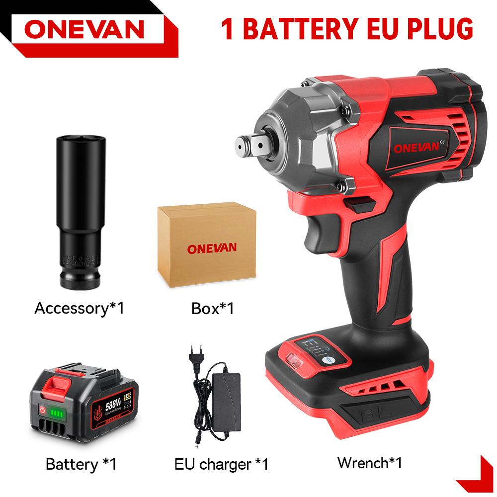 ONEVAN 1200N.M Brushless Electric Impact Wrench 1/2'' Cordless Screwdriver Lithium-Ion Battery Power Tool for Makita 18V Battery